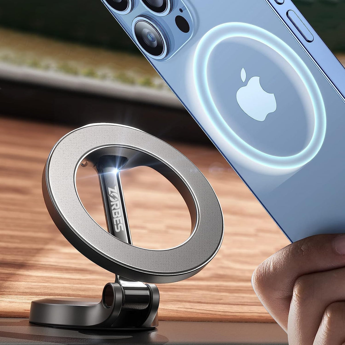 Mag-Safe Car Phone Mount & Stand, 360° Rotatable Holder for iPhone 15/14/13/12 - Strong Magnet, Hands-Free GPS, Zinc Alloy Design, Easy Self-Adhesive Installation for Office Kitchen Bedroom