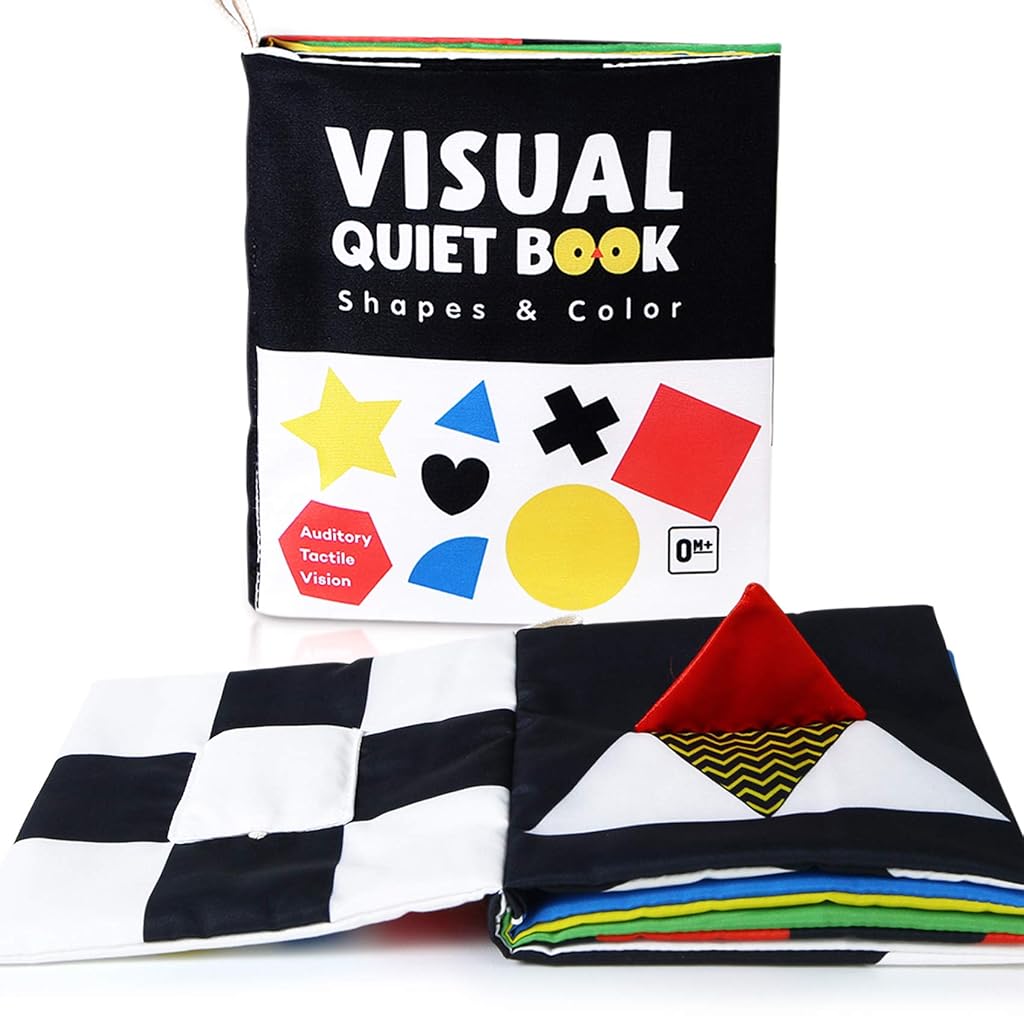 HASTHIP® High Contrast Black and White Cloth Book, Touch and Feel Crinkle Sensory Toys, Visually Stimulating Interactive Montessori