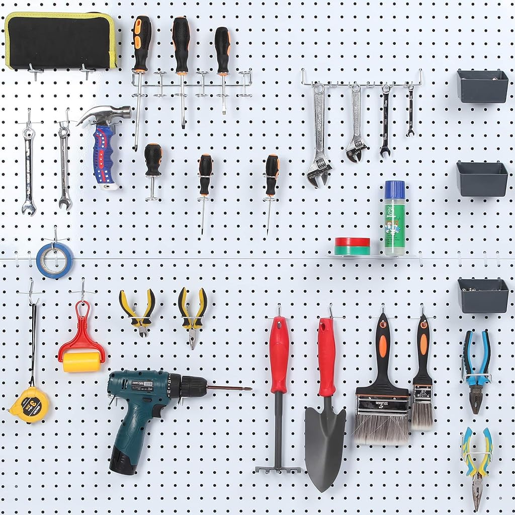 Pegboard Hooks Kit Pegboard Hooks Assortment with Pegboard Bins, Peg Locks, for Organizing Various Tools, 80 Durable Hooks & 4 Bins for 1/8" & 1/4" Pegboards, Versatile Storage Tools