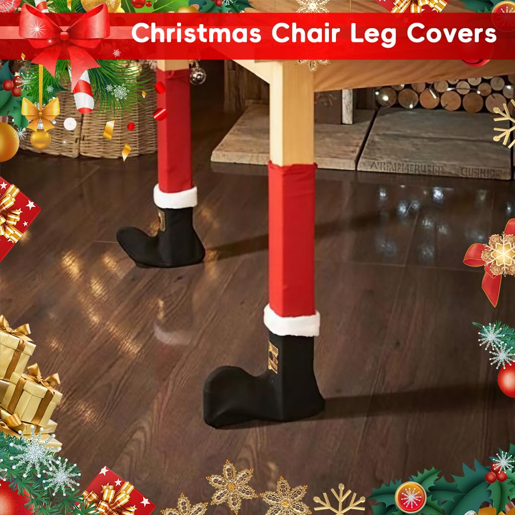 HASTHIP Christmas Chair Leg Covers 4PCS for Dining Room Furniture | 24cm x 20cm Non Slip Socks