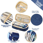 HASTHIP Pencil Pouch for Students with Double Zipper and Multiple Compartments 22x11cm Navy Blue 2 PCS