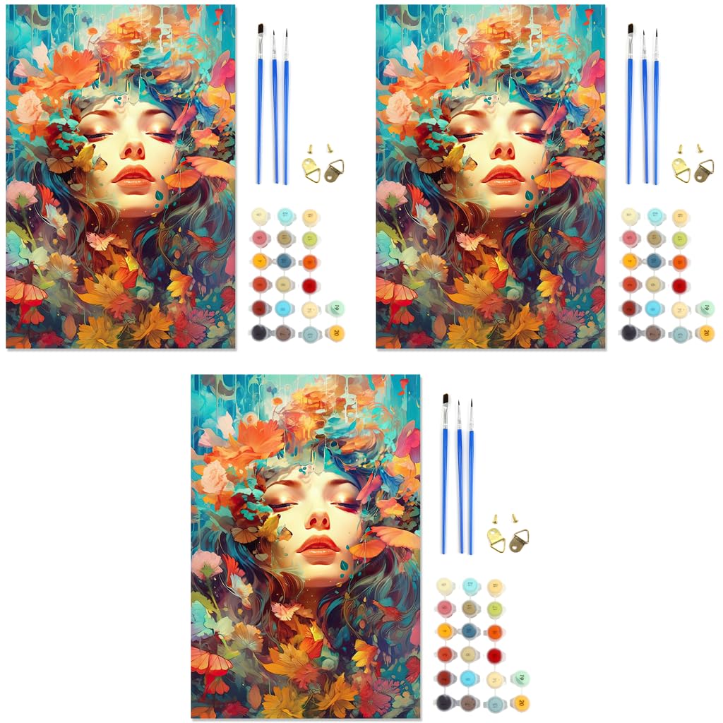HASTHIP Paint by Numbers Kit for DIY Oil Painting with Brushes and Pigments 16x20 inch | Maple Leaves Woman Wall Art for Adults and Kids