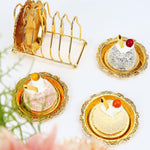 HASTHIP® Set of 6 Small Dessert Plates 3.9 inches Golden Dessert Plates with Golden Metal Stand Luxury Golden Embossing Dessert Plates for Party, Banquet, Birthday, Festivals