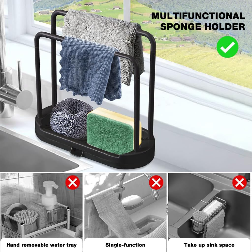 HASTHIP Kitchen Dish Cloth Rack for Countertop Use with Dual Row Design and Removable Drip Tray