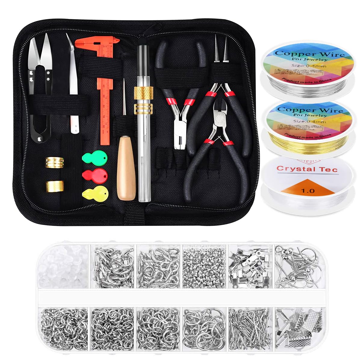 HASTHIP Jewelry Making Tools Kit for DIY Crafts with 3 Pliers and 12 Accessory Sets | Portable Case