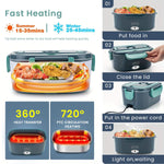 HASTHIP Lunch Box for Car and Home with 1.5L Stainless Steel Bowl featuring Dual Layer Heat Circulation | Includes Spoon Fork and Storage Bag