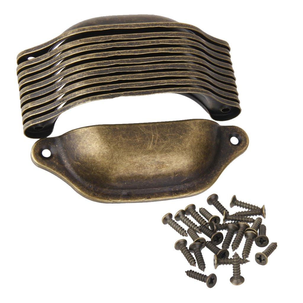 Supvox Generic Imported 10Pcs Antique Brass Door Cabinet Knob Wardrobe Drawer Shell Pull Handle-Perfect for Home & Office Drawers