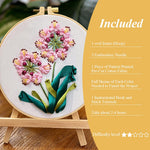 HASTHIP Embroidery Kit for Beginners with Pre Printed Canvas and Ribbon Art | Light Pink Set