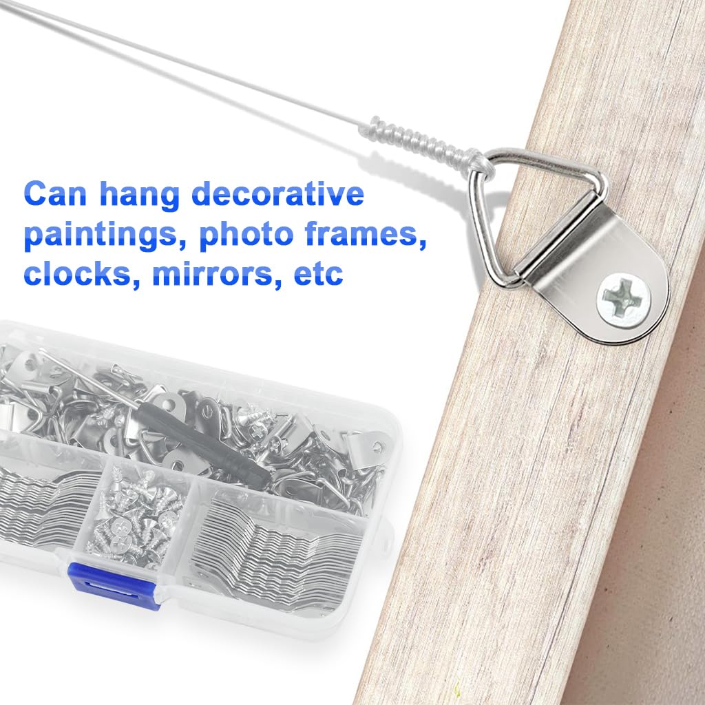 HASTHIP Picture Frame Hanging Kit for Artworks and Photo Walls with 251 pcs Silver Metal Hangers