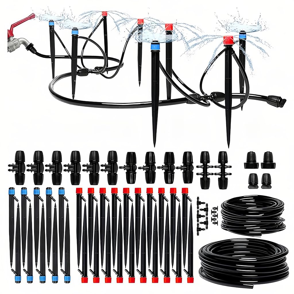 HASTHIP® DIY Slow Irrigation Kit Micro Watering Spray Kit, Includes 2Pcs 15m/49.2ft Micro Watering Kit with 4/7 mm Dia Hole & 8/12 mm Dia Hole, Multi Hole Spray Nozzles & Connectors