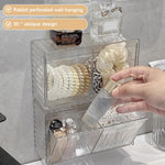 HASTHIP Washroom Storage Organizer for Bathroom Essentials with Dual Compartments 17.2x6.5x10cm | No Drill Wall Mount Transparent Acrylic Box