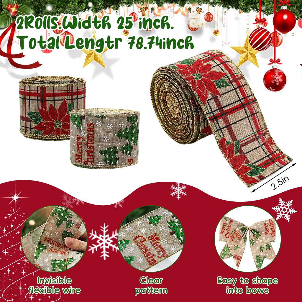 HASTHIP® 6.6ft Christmas Ribbon 2.48 inches Width Hemp Christmas Decorative Ribbon Gift Paking Ribbon Christmas Tree Ornament Rustic Christmas Decorative Ribbon, 2 Rolls