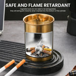 HASTHIP Car Ash Tray for Home Office and Car with Funnel Lid & Cigarette Holder | 3.9 in Golden Stainless Steel