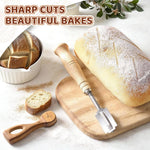 HASTHIP® Cuchilla para pan con 5 hojas reemplazables,cuchillo de pan de acero inoxidable con mango madera,herramienta profesional para cortar y decorar masa agria y artesanal
