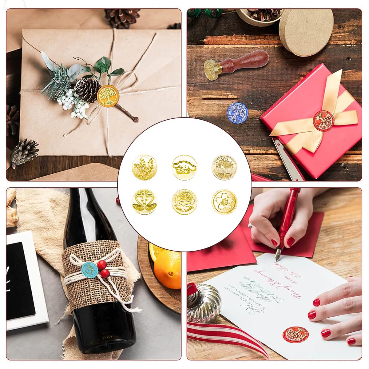 HASTHIP Wax Seal Stamp Set for DIY Invitations with 15 Multicolor Beads and 6 Stamps | Pink Cat Claw Handle