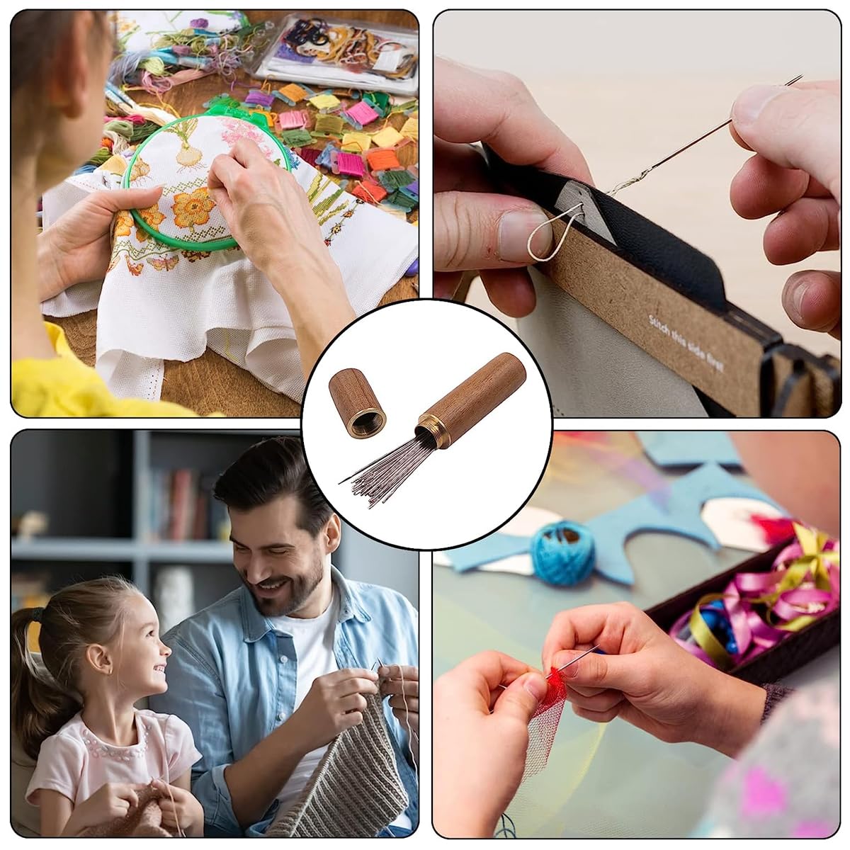 30pcs Quilting Needle Self-Threading Quilting Needle with Wooden Needle Case Long Quilting Needle of Various Sizes Easy Self-Threading Quilting Needle for Quilting, Embroidery, Hand Sewing