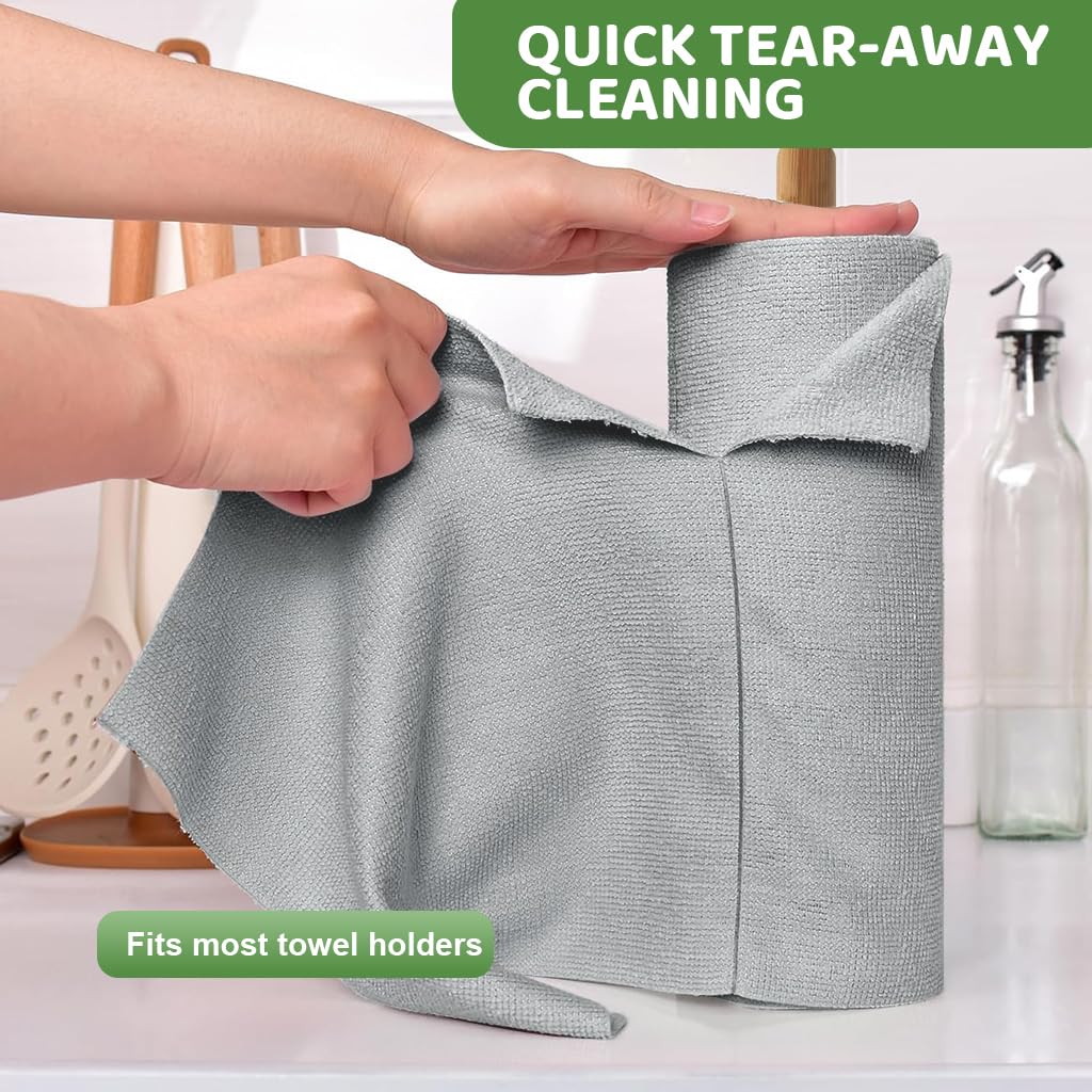 HASTHIP Microfiber Cleaning Cloth Roll for Kitchen with Pre-Cut Tear Away Design 15 Count 25x40cm Grey