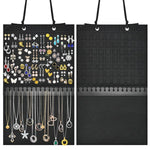 HASTHIP Hanging Jewelry Organizer for Earrings and Necklaces with 140 Holes and 16 Hooks | Felt Display Holder 57×34.5 cm