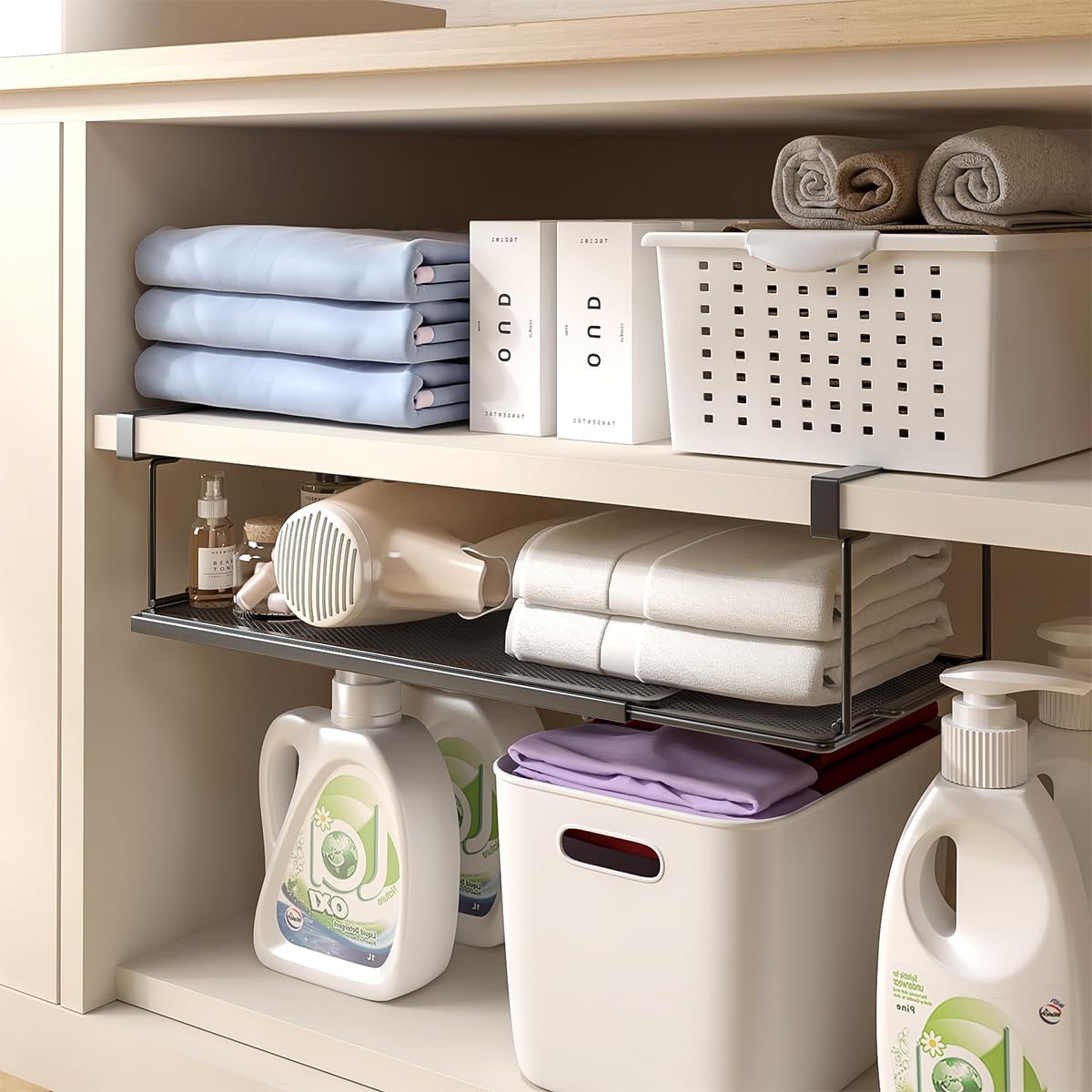 HASTHIP Undershelf Storage Basket for Kitchen with 38–70cm Retractable Slide-in Metal Rack | Space Saving Organizer