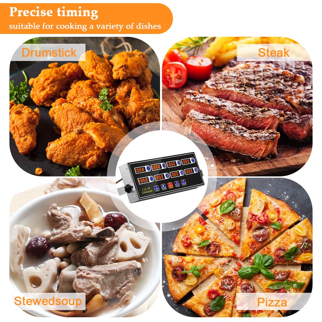 HASTHIP Commercial Kitchen Timer for Restaurants with 8 Channel Display and Loud Alarm | Programmable Cooking Reminder