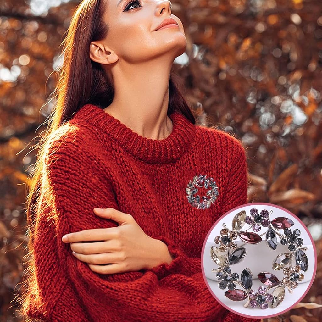 HASTHIP® Broche de Cristal para Mujeres y Niñas,Broche Vintage con Gota Azul y Flores de Diamantes Imitación,Pin Elegante Aleación Zincada para Vestido Abrigo Boda Regalos