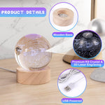 3D Solar System Crystal Ball Night Light, 7 Colors Change Glass Ball Lamp with LED Light Wooden Base, Solar System Lamp for Bedroom Home Decor, Birthday Astronomy Space Gifts for Kids Friend