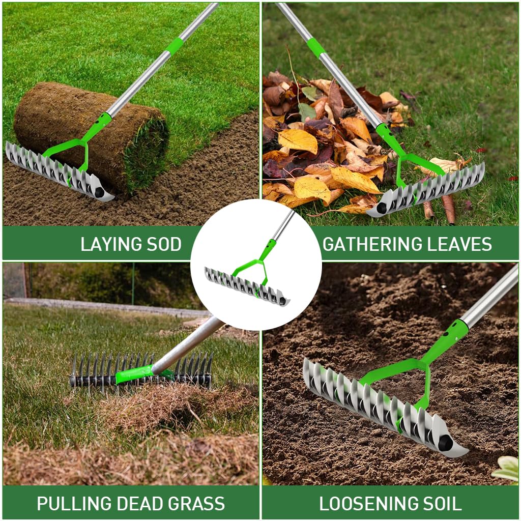 HASTHIP Garden Rake for Lawn Care with 170cm Adjustable Handle featuring Dual‑Edge Alloy Steel | 2PCS Heavy Duty Farming Tool