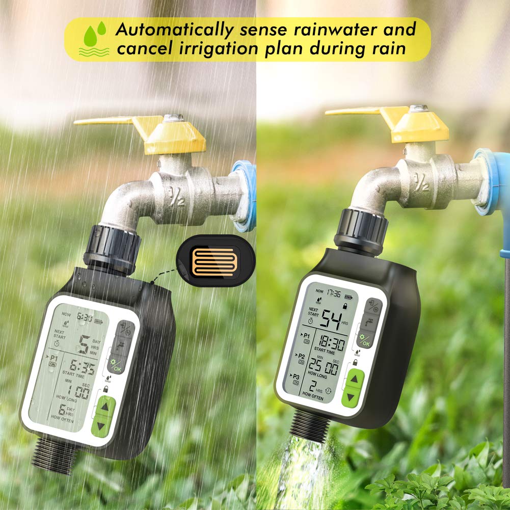 HASTHIP Drip Irrigation Timer for Garden and Lawn with Rain Sensor | 3 Programs Waterproof 2PCS
