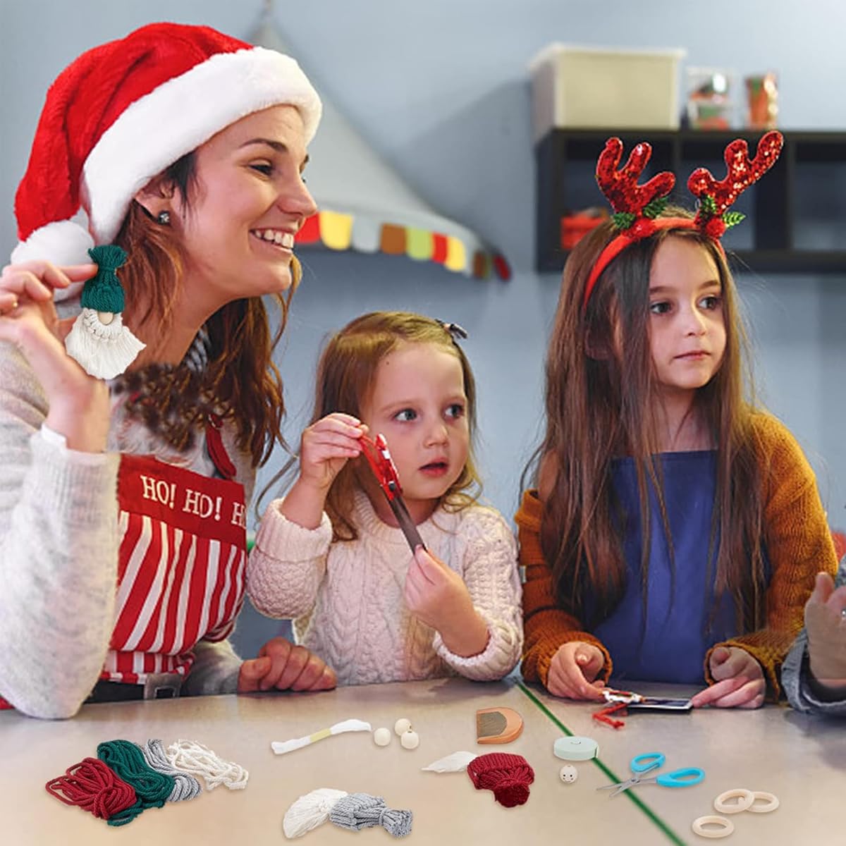 HASTHIP DIY Santa Claus Kit for Christmas Tree Decor featuring Macrame Tools and Yarn 6 Set