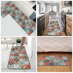 HASTHIP® 2 Pcs Kitchen Comfort Rugs Anti-Fatigue Floor Mat for Kitchen, Diatom Absorbent Standing Mat Soft & Quick-Dry, Retro Floral Mat for Kitchen, Entry, Bathroom, 120x40cm & 40x60cm