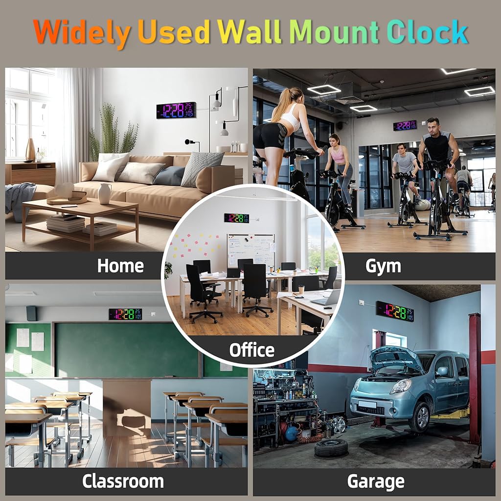 HASTHIP LED Digital Wall Clock for Home and Office with Remote Control | 16 inch 8 Color Display