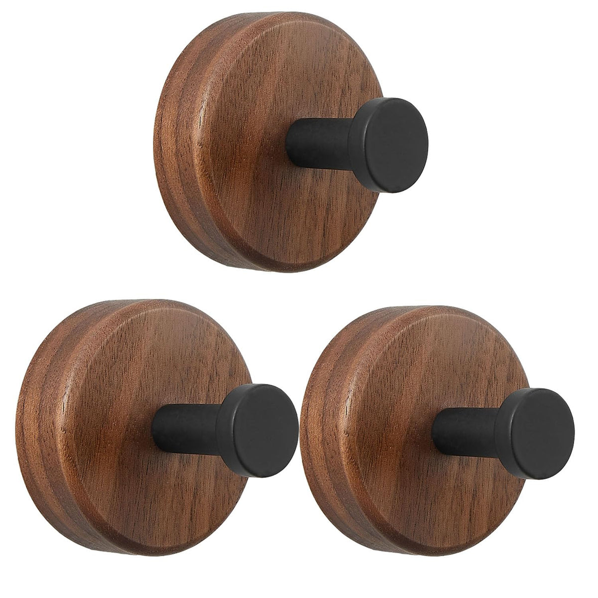 HASTHIP® Adhesive Wooden Wall Coat Hooks, 4-Pack Farmhouse Decorative Natural Walnut Wood Towel Hooks for Hanging Hats Towels Robe Clothes Keys Bags Jackets