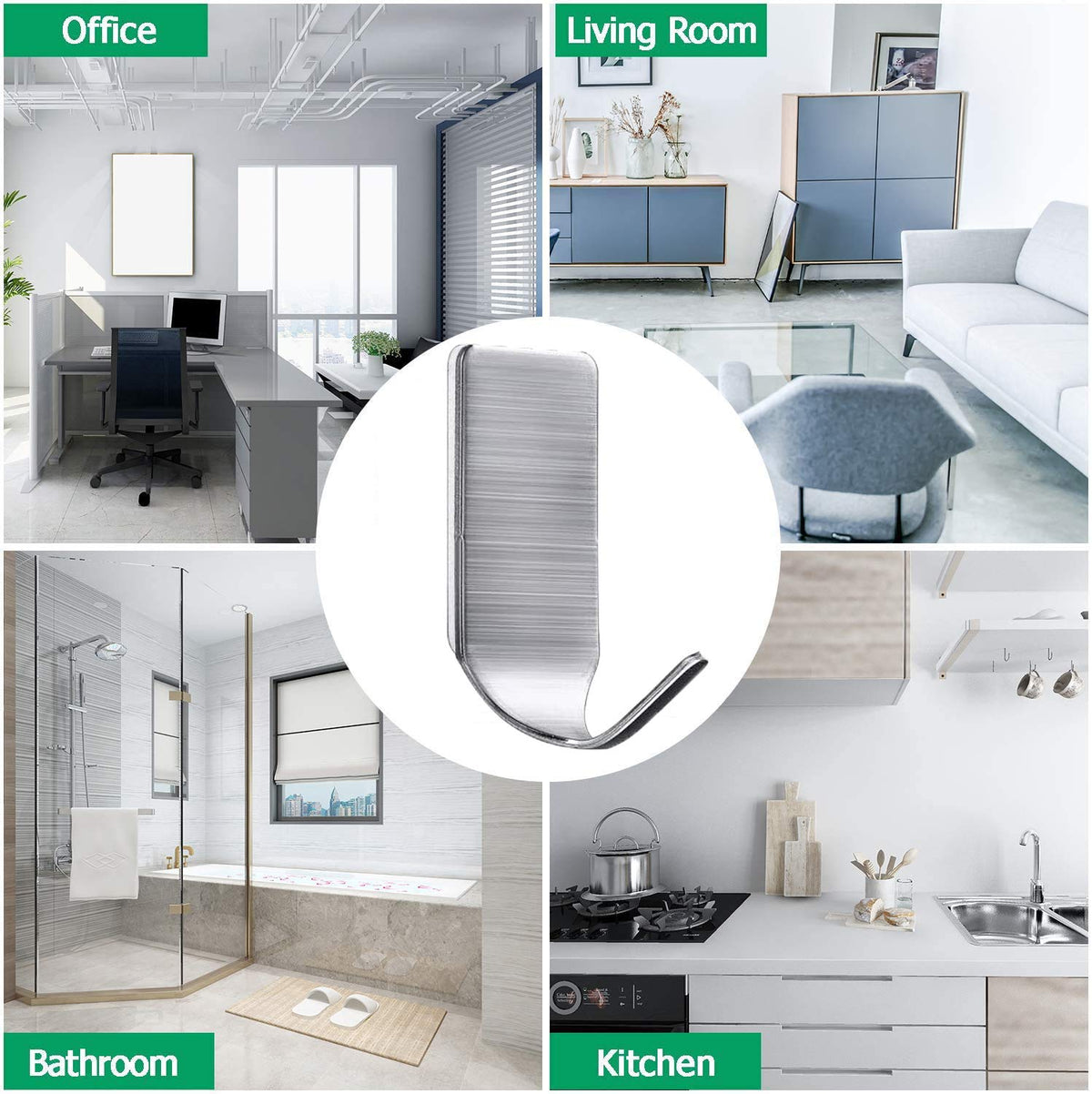 HASTHIP Hooks for Wall Without Drilling, Stainless Steel Adhesive Wall Hanger Self Adhesive Waterproof Heavy Duty Sticky Narrow Wall Hooks (Pack 8).