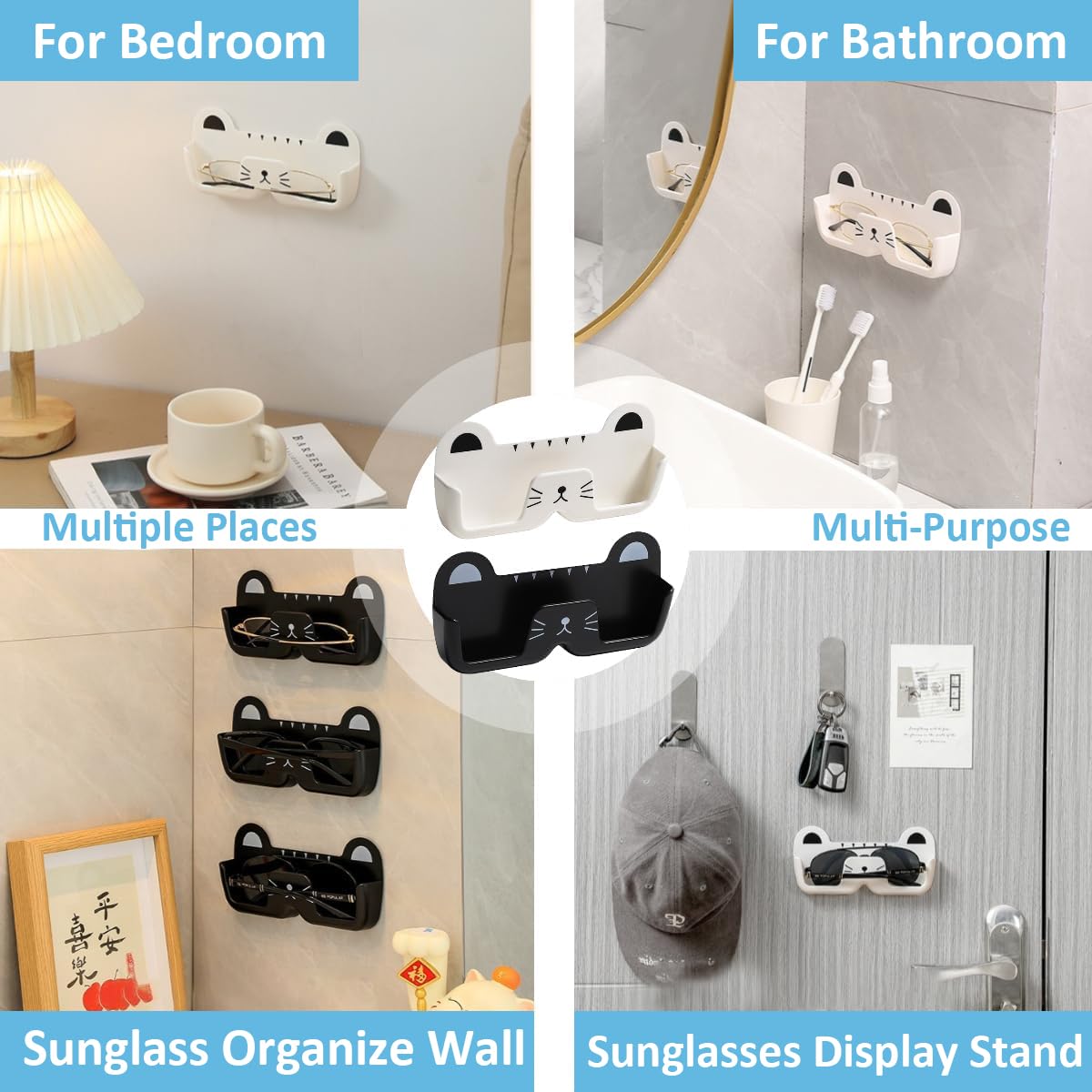 HASTHIP Sunglass Organizer Wall for Entryway and Bedroom featuring 2PCS Cat-Shaped Holders