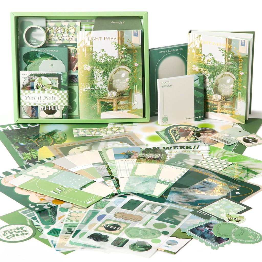 HASTHIP Vintage Paper Scrapbook Kit for Journaling with A6 Notebook and 60 Note Sheets | Portable Gift Set
