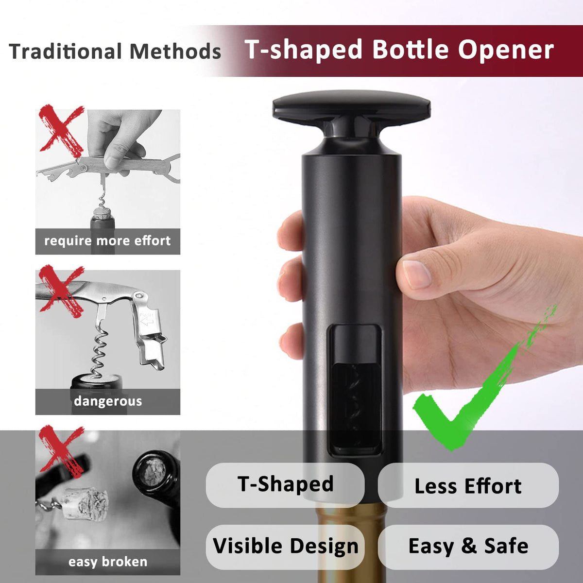 HASTHIP Wine Opener Set for Home and Parties with Ergonomic T Handle and 4PCS Accessories | Stainless Steel Corkscrew and Foil Cutter