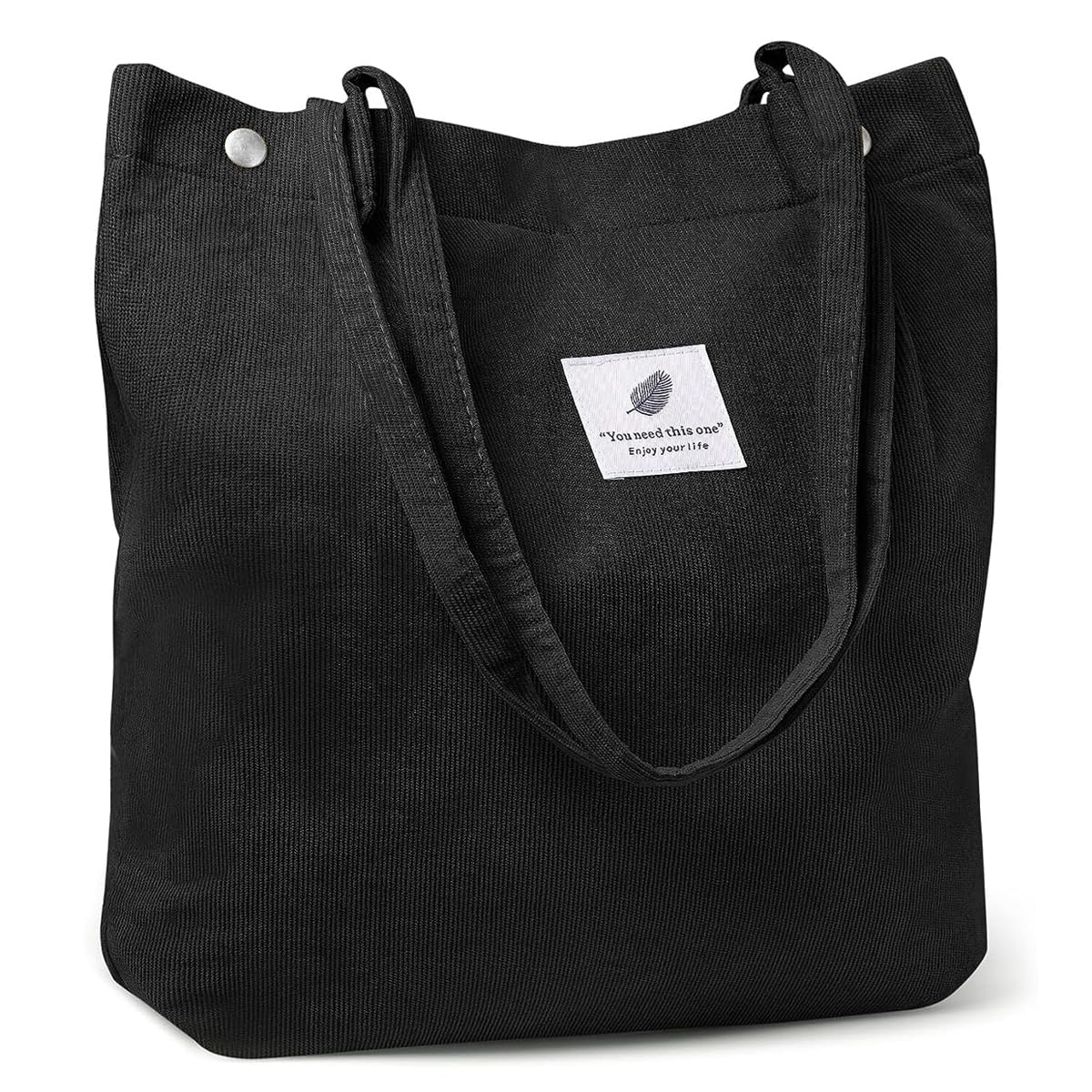 HASTHIP® Bolsa Tote de Corderoy Negra Grande para Mujer,Bolsa Reutilizable de Compras,Asa Hombro Ligera y Plegable Ideal para Supermercado Viaje y Trabajo