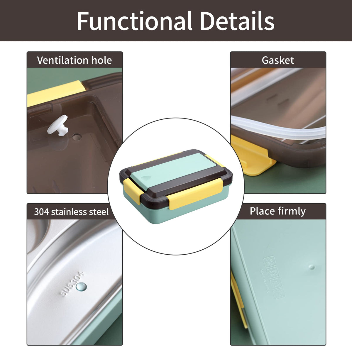 HASTHIP Lunch Box for School Office and Camping with Leakproof Lid 1000ml 304 Stainless Steel Compartments | Light Green for Men Women and Kids