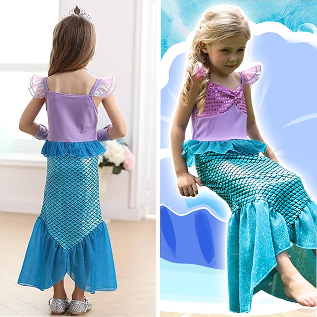 HASTHIP® Mermaid Dress for Girls - Little Mermaid Costume for Girls with Bag Princess Dresses for Girls Gift Birthday Party