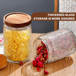 HASTHIP Mason Jar for Kitchen Storage with Airtight Wooden Lid and 24oz Glass Design | Vintage Embossed Food Container