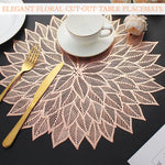 HASTHIP Placemats for Dining Table featuring 15 inch Round Floral Cut Out Design | Gold PVC Set of 6
