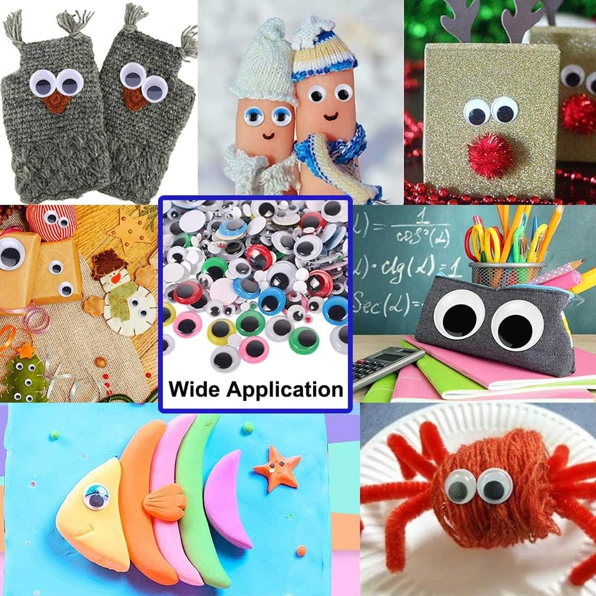 HASTHIP Googly Eyes for Crafts with Self-Adhesive Wiggle Design 1500pcs Assorted Colors and Sizes