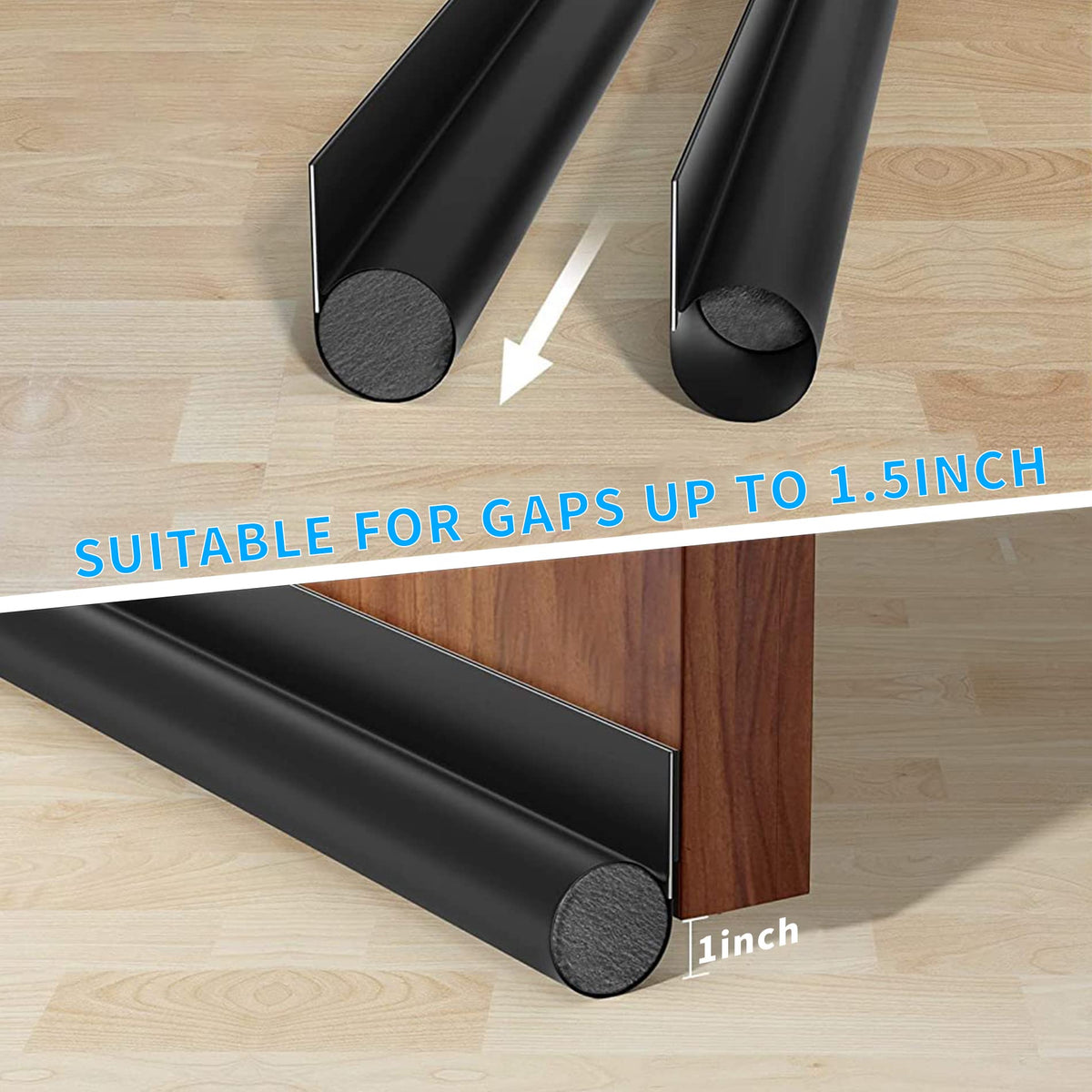 HASTHIP Door Bottom Sealing Strip 37.4 in 2 Pack for Draft Blocking with Self Adhesive | Black PU and PVC Foam Weather Stripping