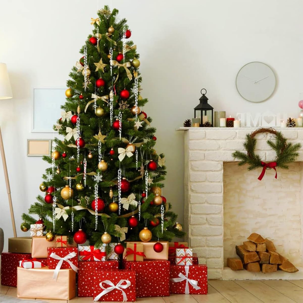 HASTHIP Christmas Tree Decorations 24 Pcs Icicle Ornament Set with Resin Spiral Design for Home and Party Decor