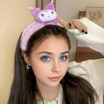 HASTHIP® Kawaii Kuromi Headpieces Gift Set of 9Pcs Kuromi Merchandise Includes Spa Plush Headband, Cartoon Headband, Scrunchy, Beaded Bracelet, Necklaces, Keyring, Stickers, Stationeries Pouch.