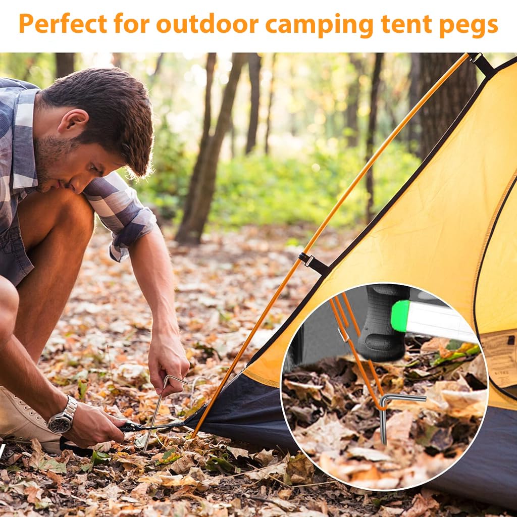 HASTHIP Tent Stakes for Camping 10 Pack 6.7 in L Shaped Ground Nails with Iron Galvanizing