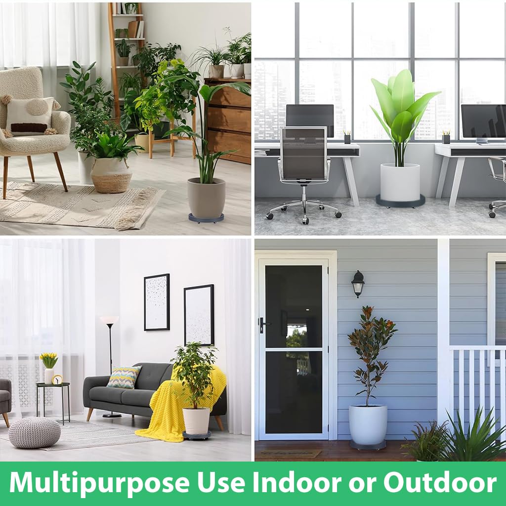 HASTHIP Plant Pot Stand for Indoor and Outdoor Use with 4 Smooth Wheels | 25cm Resin Tray
