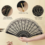 HASTHIP Chinese Hand Fan for Parties and Weddings with Bamboo Frame and Black Lace | 2PCS Set