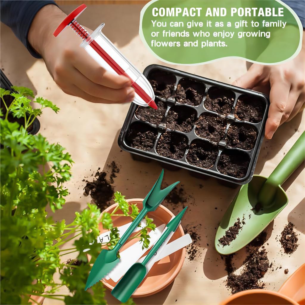 HASTHIP Mini Seed Spreader Set for Gardening with 6 Pcs Tools featuring Adjustable Dispensers | Includes Dibble Stick and Seeding Trowel