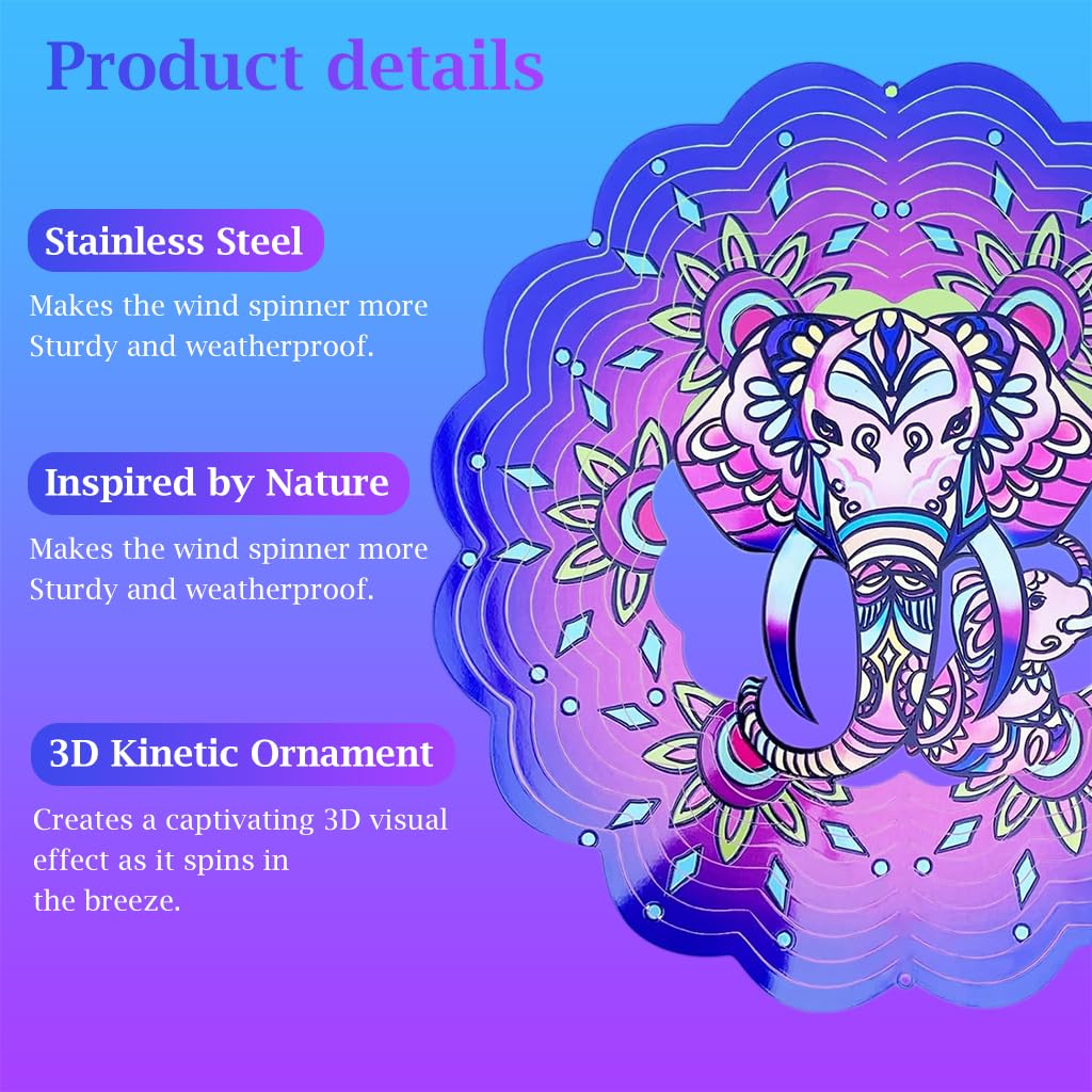 HASTHIP Garden Elephant Wind Spinners 25 cm for Outdoor and Indoor Decor | Reflective Anti Bird Hanging Ornament